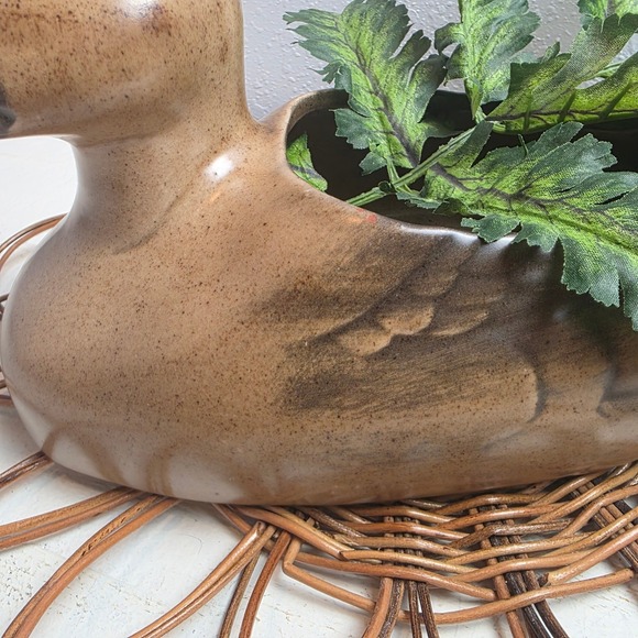 Vintage Ceramic Duck Planter Brown Black Speckled Glaze Rustic Cabin Decor - Picture 3 of 13